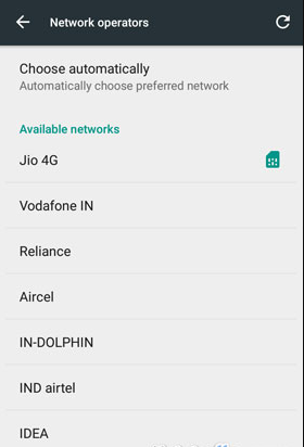 Choose 'Jio 4G' from the available networks.