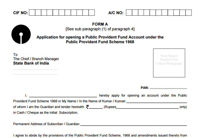 Form A - applying for a PPF account in SBI