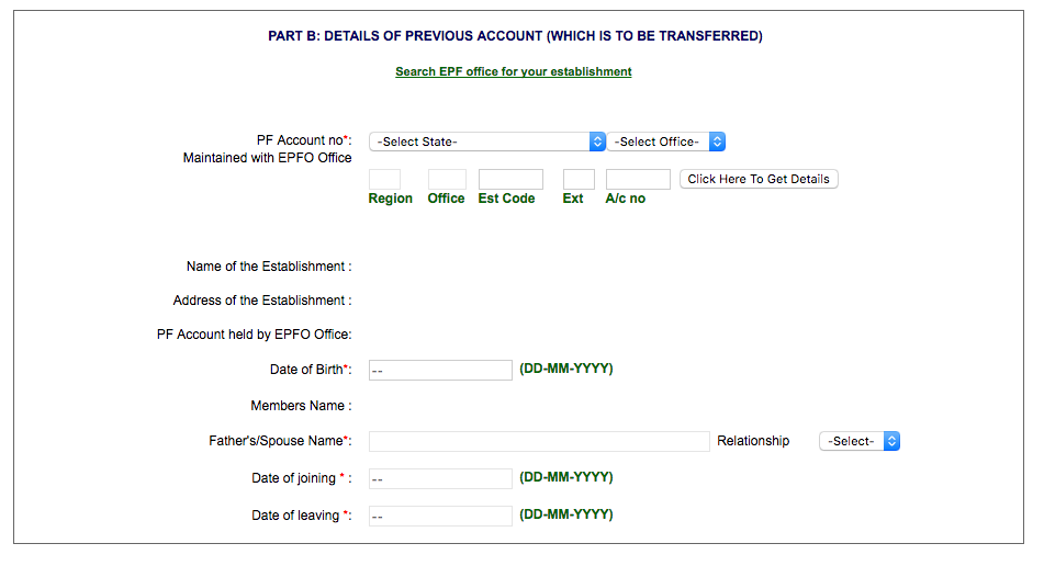DETAILS OF PREVIOUS ACCOUNT (WHICH IS TO BE TRANSFERRED