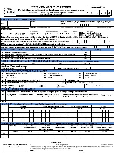 Income Tax Return Forms AY-2017-18