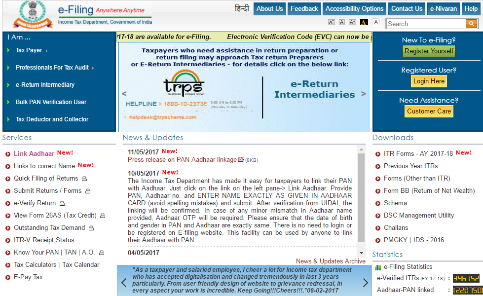 Click on 'Link Aadhaar' under 'Services' - Link Aadhaar card and PAN card