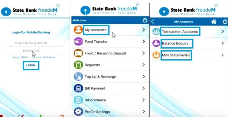 Check SBI account balance through Freedom App