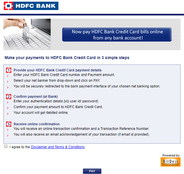 Make HDFC credit card payment via Billdesk.