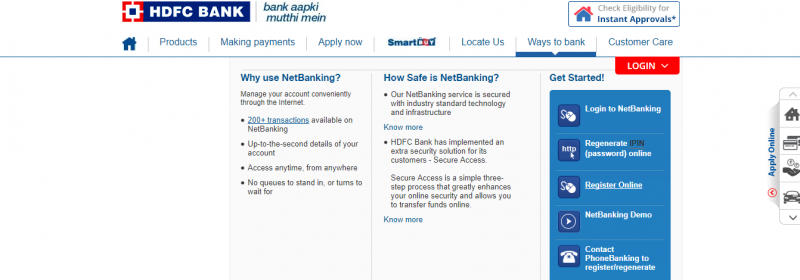 Register for HDFC netbanking online.