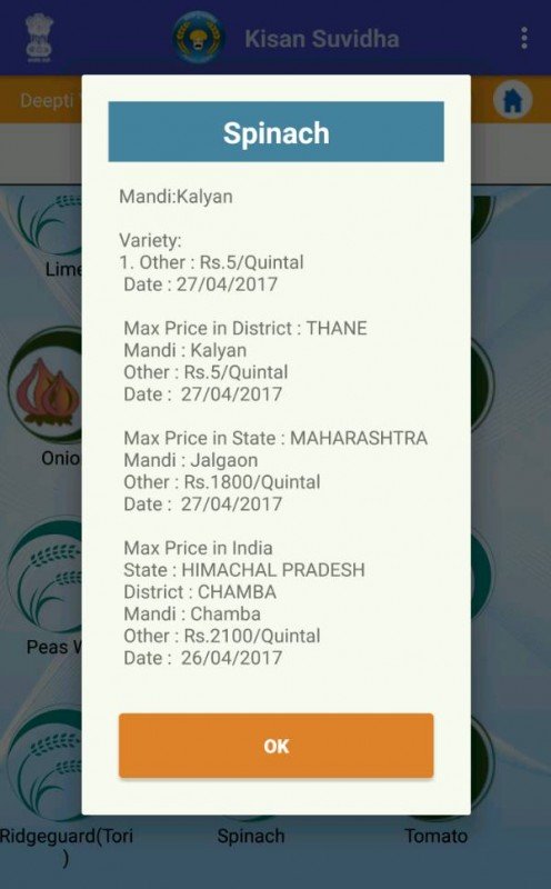 Kisan Suvidha App - Market Price Details