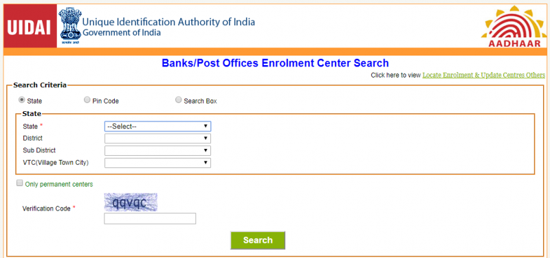 Find nearest post office/bank Aadhaar enrollment center.